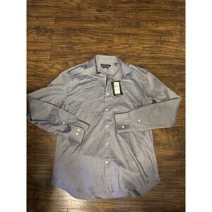 Tommy Hilfiger Shirt Mens Gray Long Sleeve Button Up Slim Fit Stretch 16 34-35